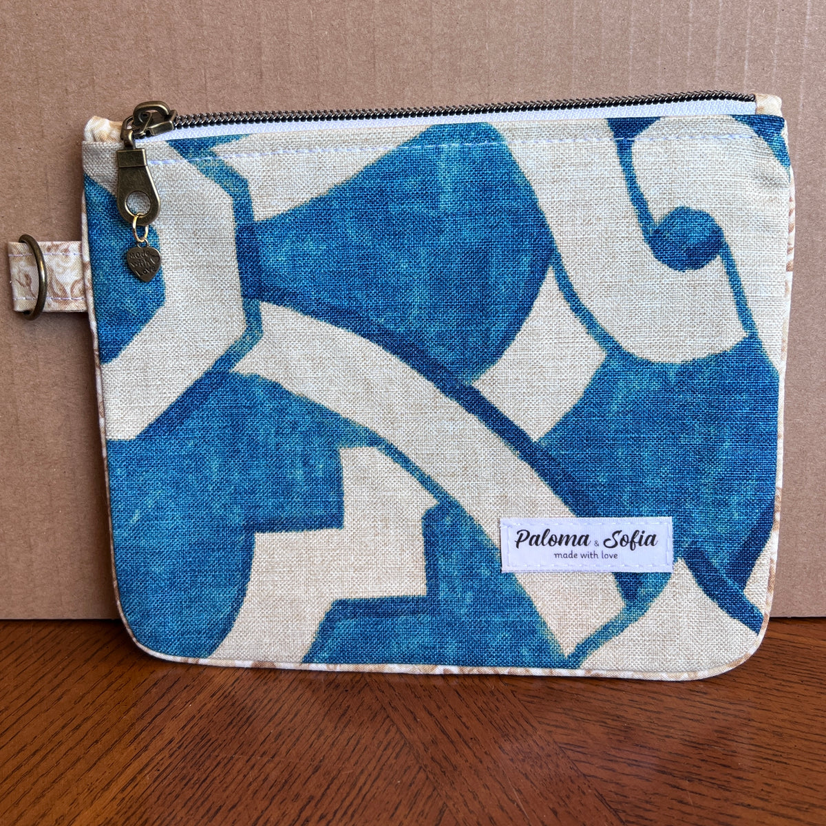 Slim Zipper Pouch Blue Trellis