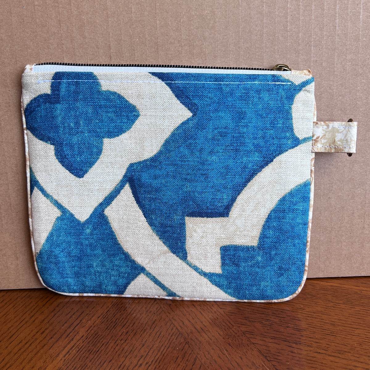 Slim Zipper Pouch Blue Trellis