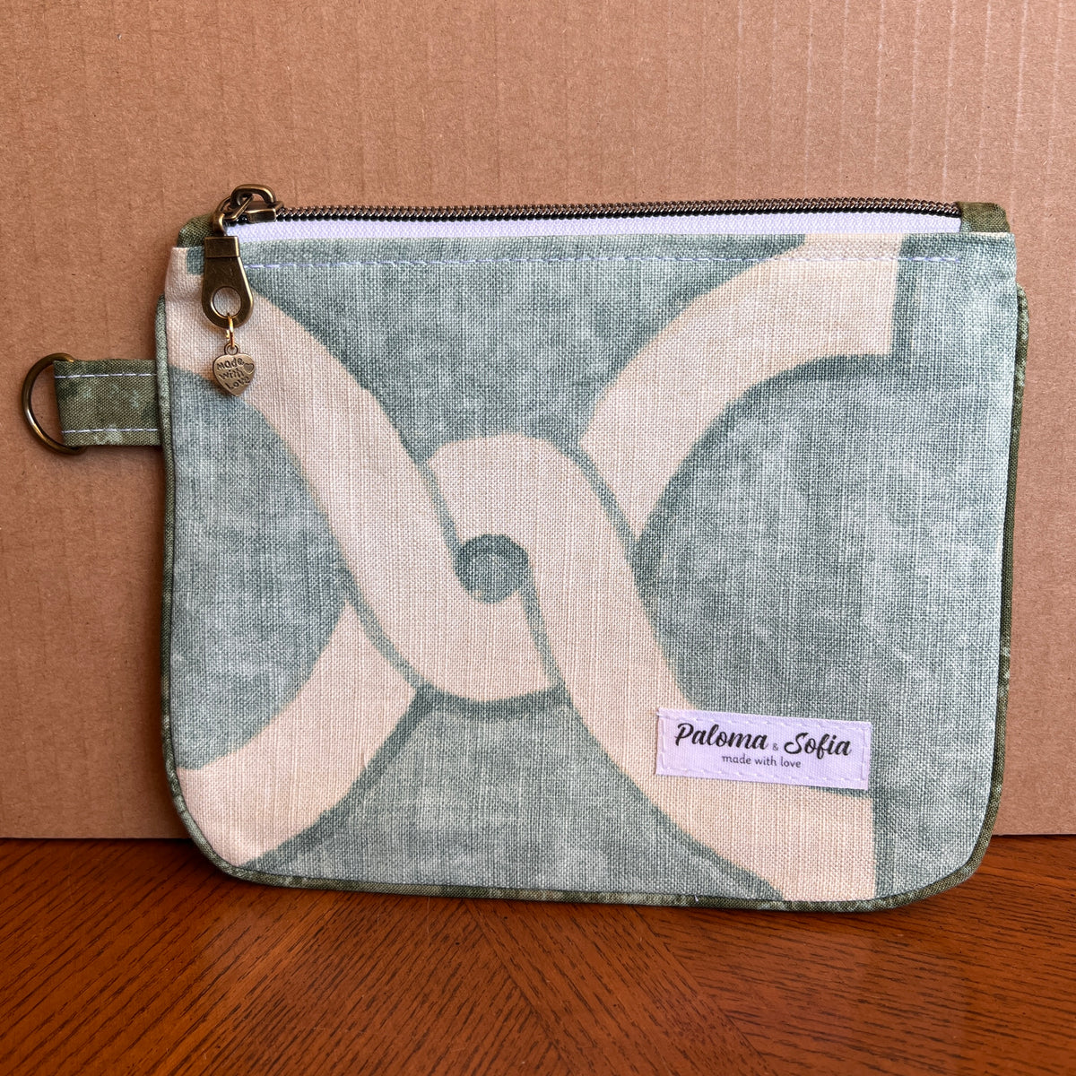 Slim Zipper Pouch Sage Trellis