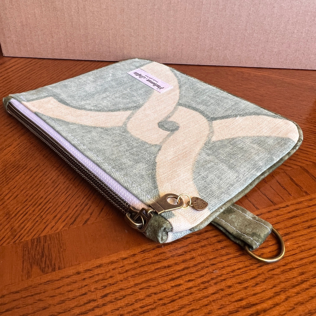 Slim Zipper Pouch Sage Trellis