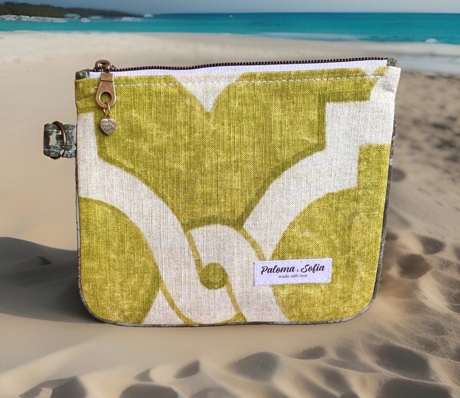 Slim zipper pouch Green Trellis