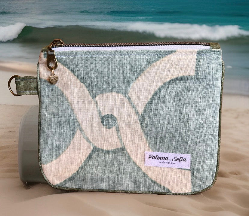 Slim Zipper Pouch Sage Trellis