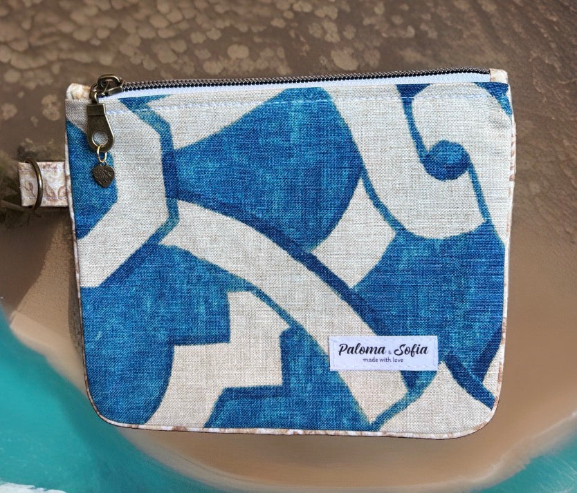 Slim Zipper Pouch Blue Trellis