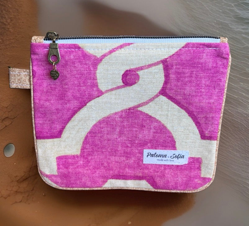 Slim Zipper Pouch Pink Trellis